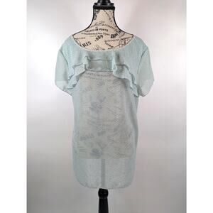 Loft Womens XL Blouse Blue Transparent Lagen Layered Ruffle Coquette Top Shirt